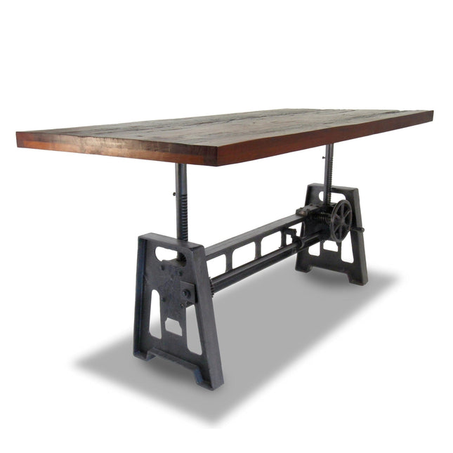 Industrial Dining Table - Cast Iron Base - Adjustable Height - Rustic Mahogany - Rustic Deco