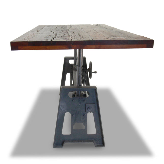 Industrial Dining Table - Cast Iron Base - Adjustable Height - Rustic Mahogany - Rustic Deco