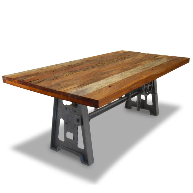 Industrial Dining Table - Cast Iron Base - Adjustable Height - Rustic Natural - Rustic Deco