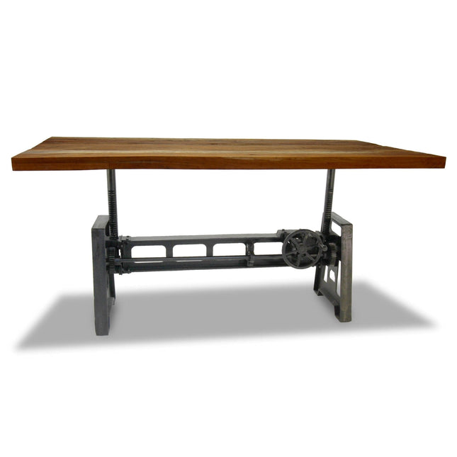 Industrial Dining Table - Cast Iron Base - Adjustable Height - Rustic Natural - Rustic Deco