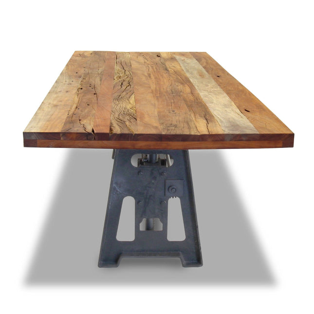 Industrial Dining Table - Cast Iron Base - Adjustable Height - Rustic Natural - Rustic Deco