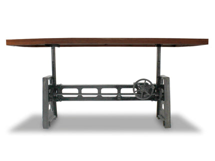 Industrial Dining Table - Cast Iron Base - Adjustable Height - Rustic Natural - Rustic Deco