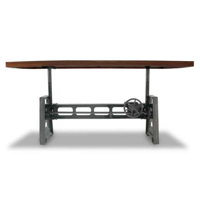 Industrial Dining Table - Cast Iron Base - Adjustable Height - Rustic Natural - Rustic Deco