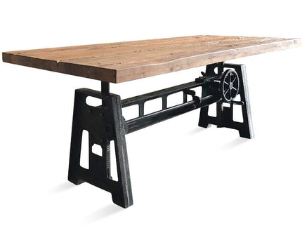 Industrial Dining Table - Cast Iron Base - Adjustable Height - Rustic Natural - Rustic Deco