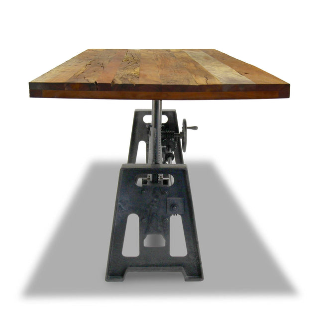 Industrial Dining Table - Cast Iron Base - Adjustable Height - Rustic Natural - Rustic Deco