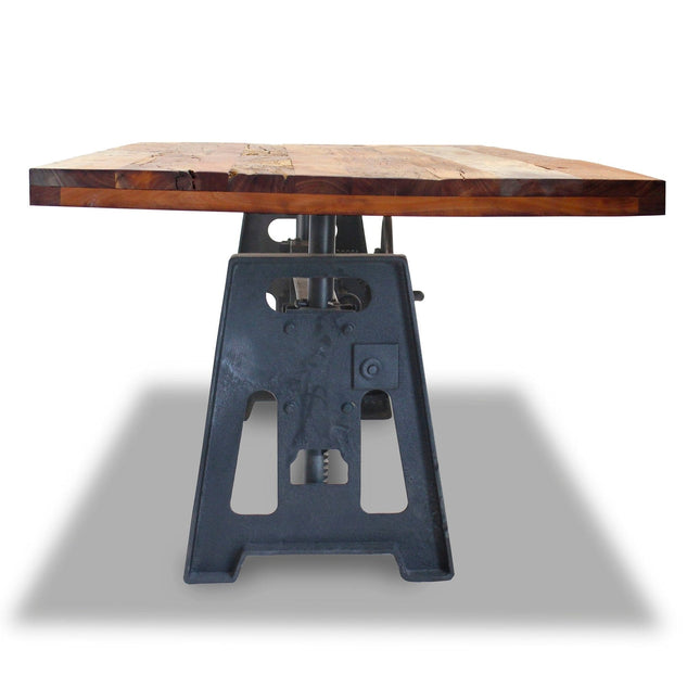 Industrial Dining Table - Cast Iron Base - Adjustable Height - Rustic Natural - Rustic Deco