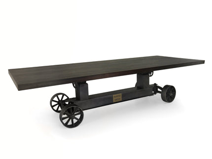 Industrial Trolley Adjustable Communal Dining Table - Iron Wheels - Ebony 120" - Rustic Deco