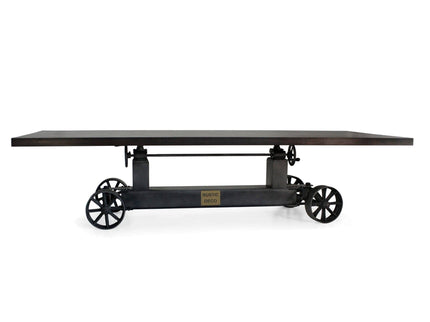 Industrial Trolley Adjustable Communal Dining Table - Iron Wheels - Ebony 120" - Rustic Deco