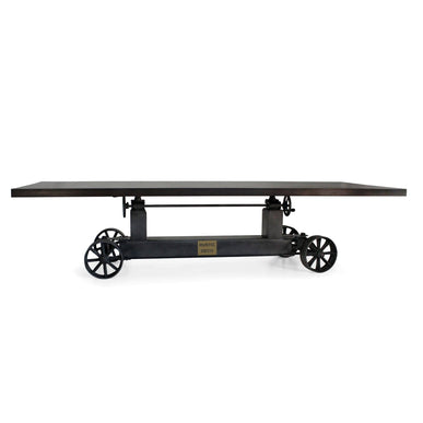 Industrial Trolley Adjustable Communal Dining Table - Iron Wheels - Ebony 120" - Rustic Deco