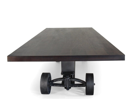 Industrial Trolley Adjustable Communal Dining Table - Iron Wheels - Ebony 120" - Rustic Deco