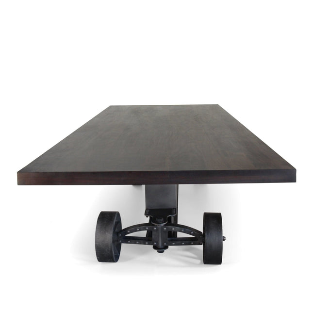 Industrial Trolley Adjustable Communal Dining Table - Iron Wheels - Ebony 120" - Rustic Deco