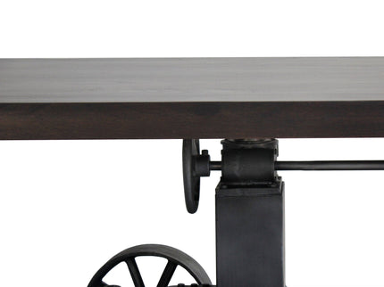 Industrial Trolley Adjustable Communal Dining Table - Iron Wheels - Ebony 120" - Rustic Deco