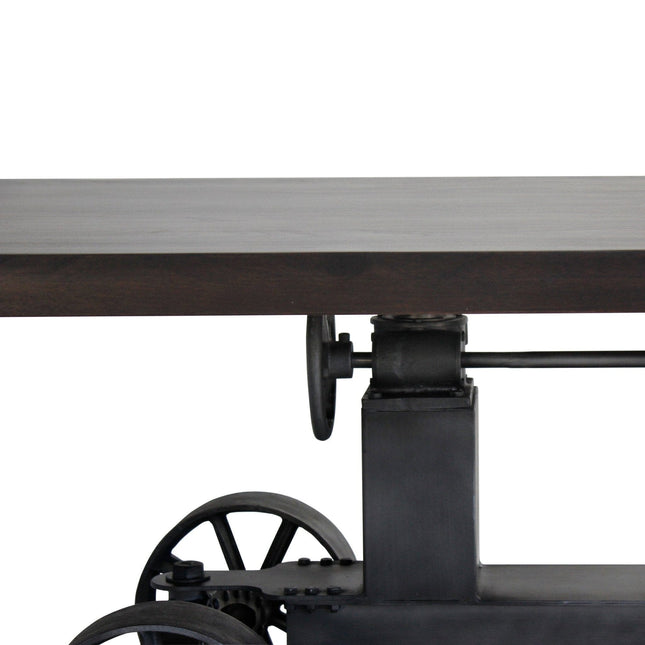 Industrial Trolley Adjustable Communal Dining Table - Iron Wheels - Ebony 120" - Rustic Deco