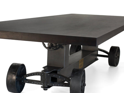 Industrial Trolley Adjustable Communal Dining Table - Iron Wheels - Ebony 120" - Rustic Deco