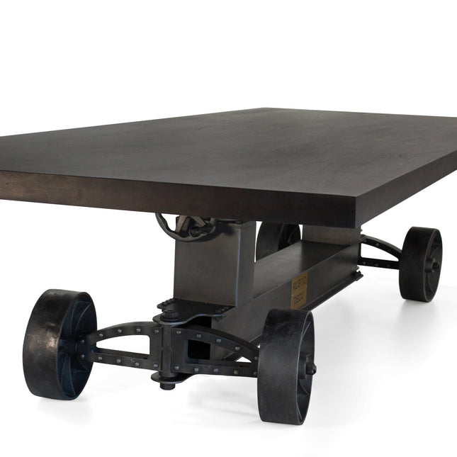 Industrial Trolley Adjustable Communal Dining Table - Iron Wheels - Ebony 120" - Rustic Deco