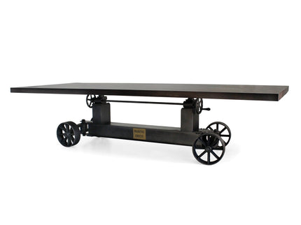 Industrial Trolley Adjustable Communal Dining Table - Iron Wheels - Ebony 120" - Rustic Deco