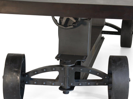 Industrial Trolley Adjustable Communal Dining Table - Iron Wheels - Ebony 120" - Rustic Deco