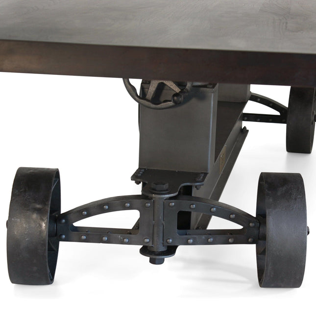 Industrial Trolley Adjustable Communal Dining Table - Iron Wheels - Ebony 120" - Rustic Deco