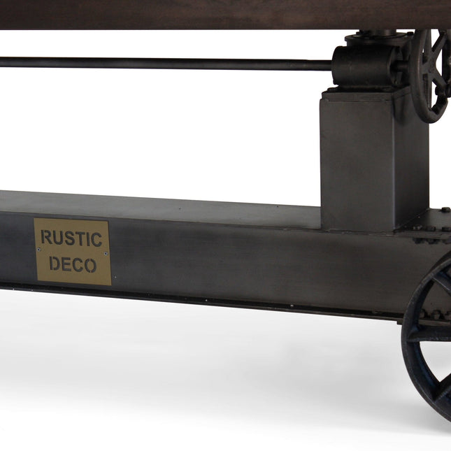 Industrial Trolley Adjustable Communal Dining Table - Iron Wheels - Ebony 120" - Rustic Deco