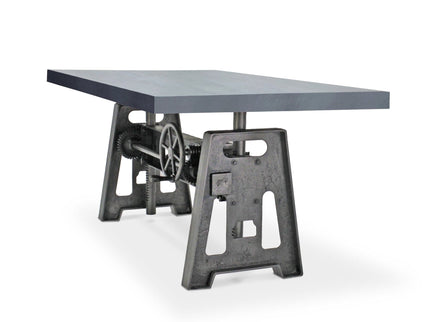 Industrial Writing Table Desk - Adjustable Height Iron Base - Gray Top - Rustic Deco