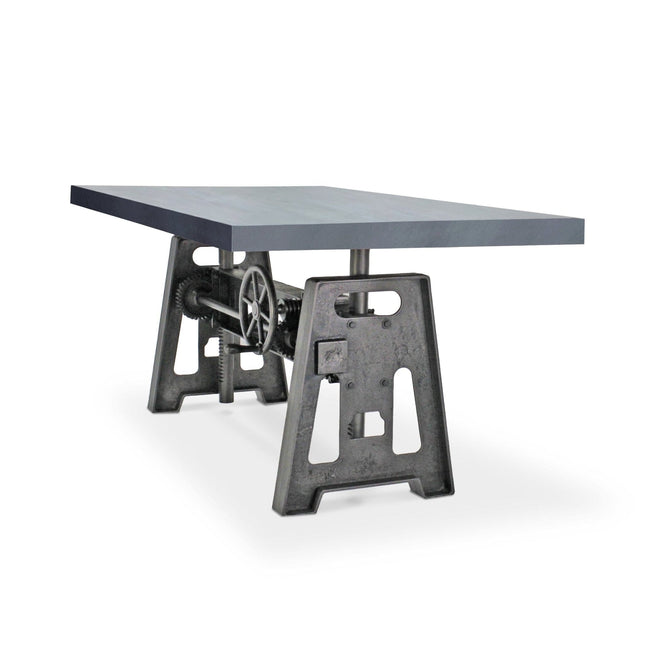 Industrial Writing Table Desk - Adjustable Height Iron Base - Gray Top - Rustic Deco