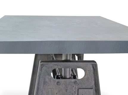 Industrial Writing Table Desk - Adjustable Height Iron Base - Gray Top - Rustic Deco