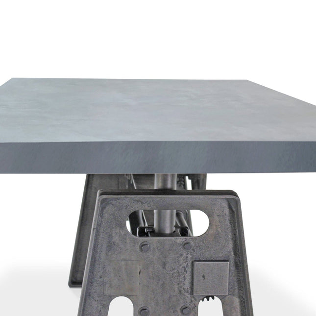 Industrial Writing Table Desk - Adjustable Height Iron Base - Gray Top - Rustic Deco