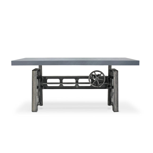 Industrial Writing Table Desk - Adjustable Height Iron Base - Gray Top - Rustic Deco