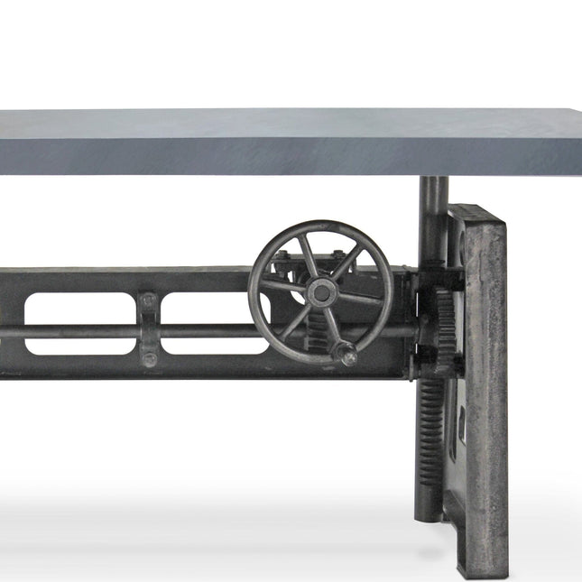 Industrial Writing Table Desk - Adjustable Height Iron Base - Gray Top - Rustic Deco