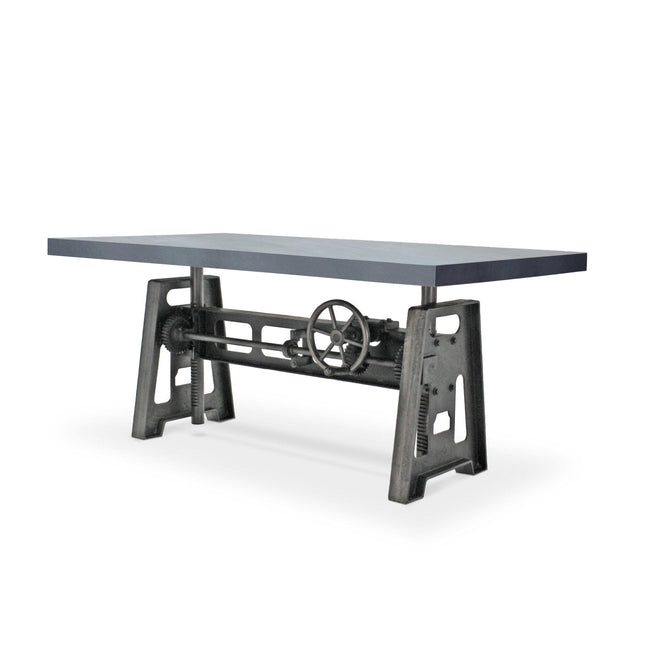 Industrial Writing Table Desk - Adjustable Height Iron Base - Gray Top - Rustic Deco