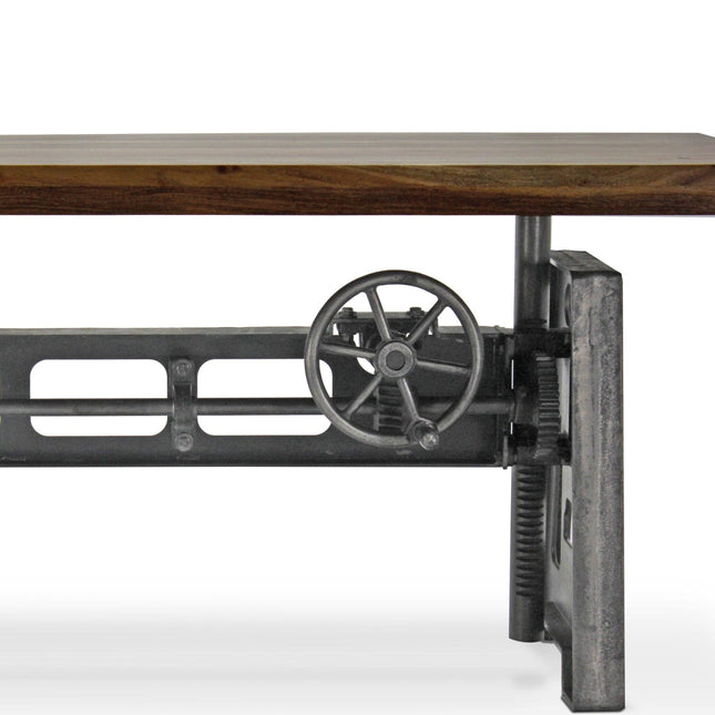 Industrial Writing Table Desk - Adjustable Height Iron Base - Natural - Rustic Deco