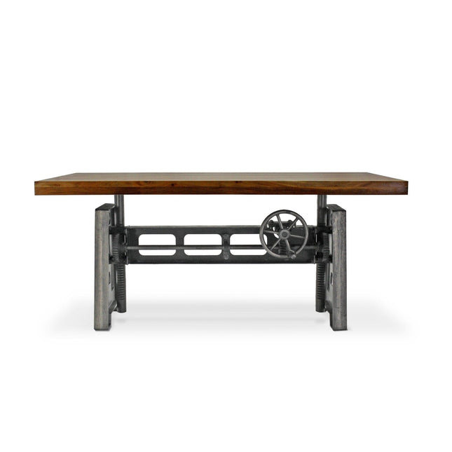 Industrial Writing Table Desk - Adjustable Height Iron Base - Natural - Rustic Deco
