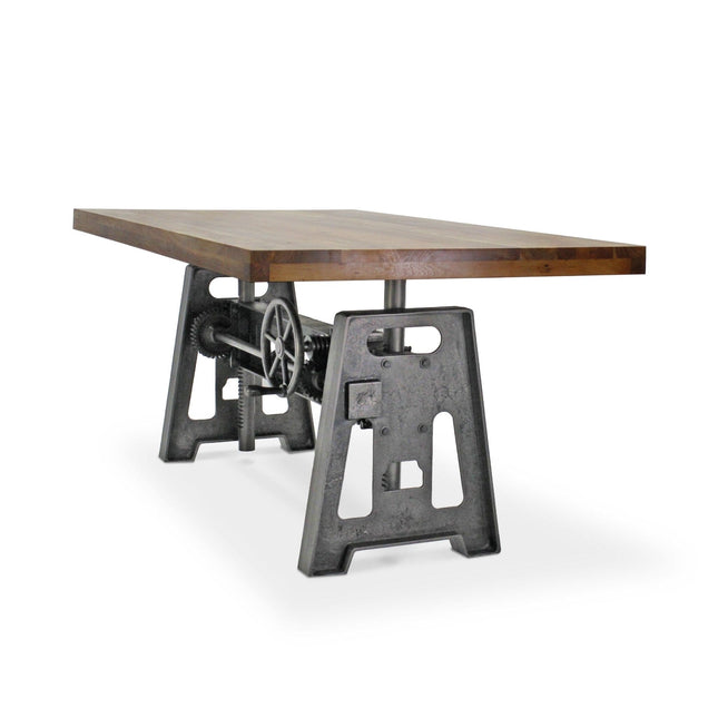 Industrial Writing Table Desk - Adjustable Height Iron Base - Natural - Rustic Deco
