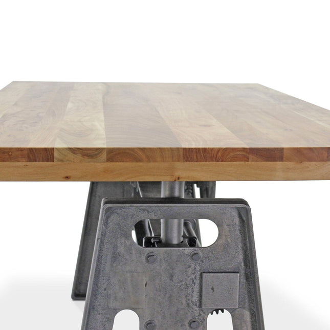 Industrial Writing Table Desk - Adjustable Height Iron Base - Natural - Rustic Deco