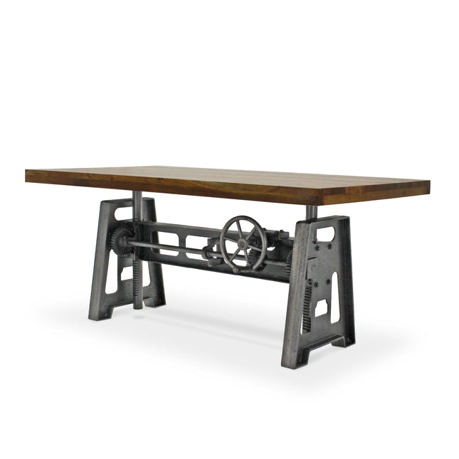 Industrial Writing Table Desk - Adjustable Height Iron Base - Natural - Rustic Deco