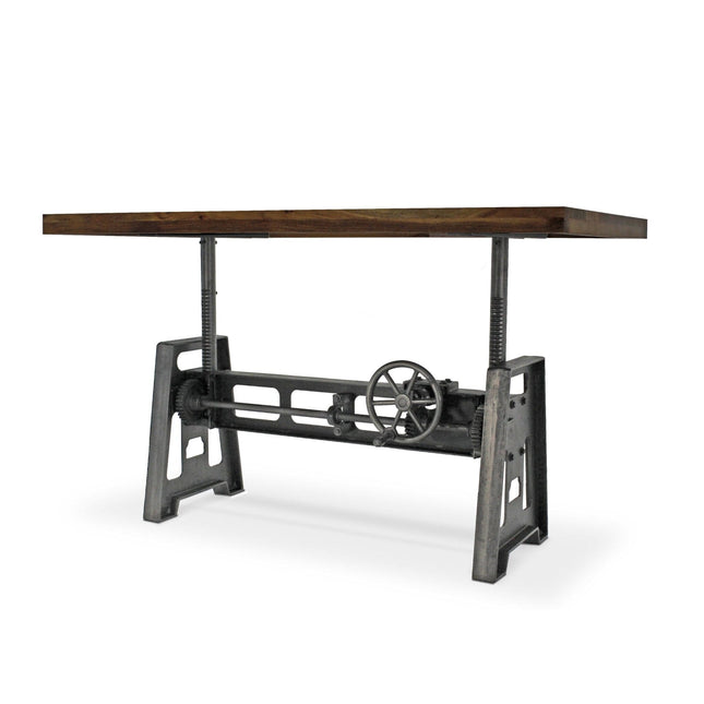 Industrial Writing Table Desk - Adjustable Height Iron Base - Natural - Rustic Deco