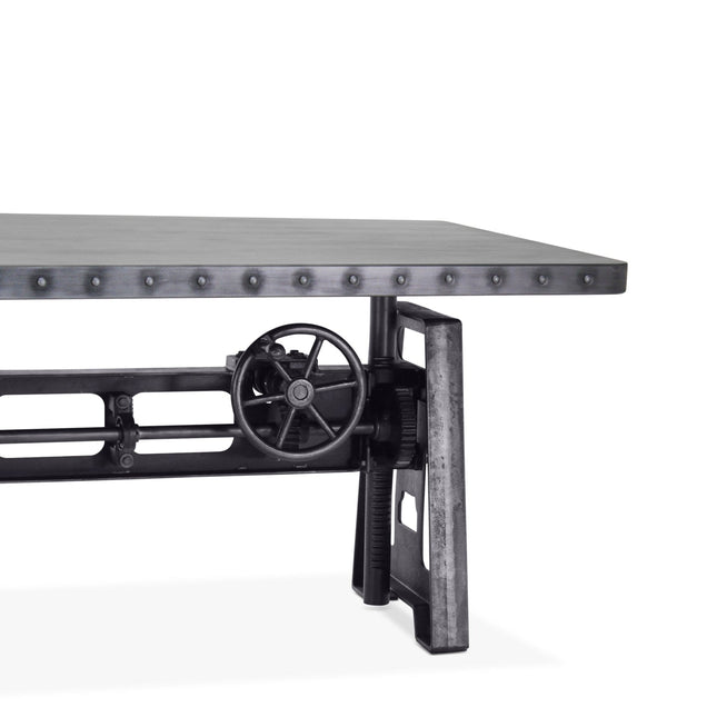 Industrial Writing Table Desk - Adjustable Height Iron Base - Steel Top - Rustic Deco