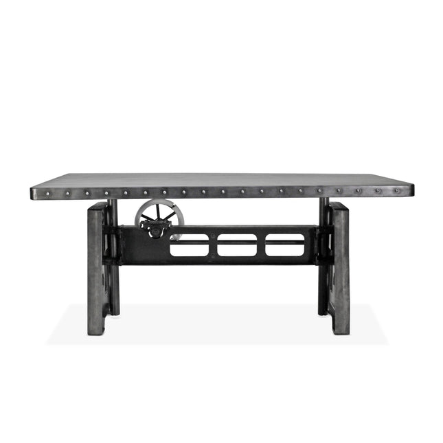 Industrial Writing Table Desk - Adjustable Height Iron Base - Steel Top - Rustic Deco