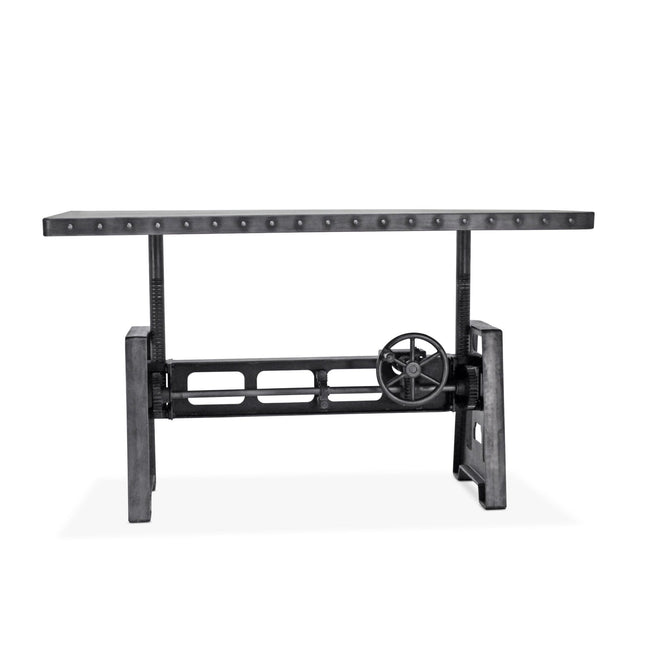Industrial Writing Table Desk - Adjustable Height Iron Base - Steel Top - Rustic Deco