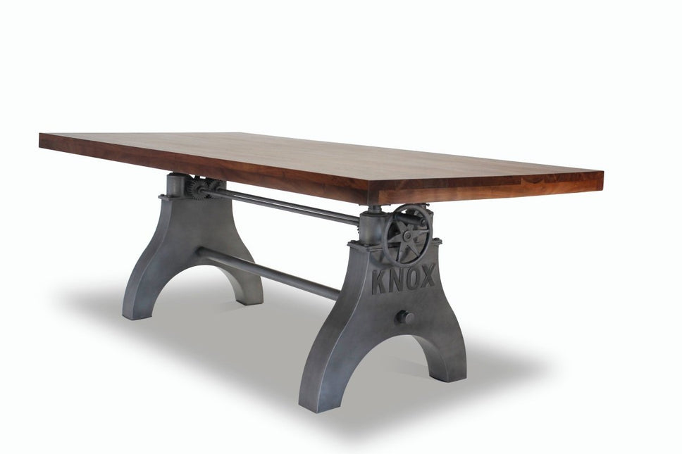 KNOX Adjustable Dining Table - Embossed Cast Iron Base - Provincial - Rustic Deco