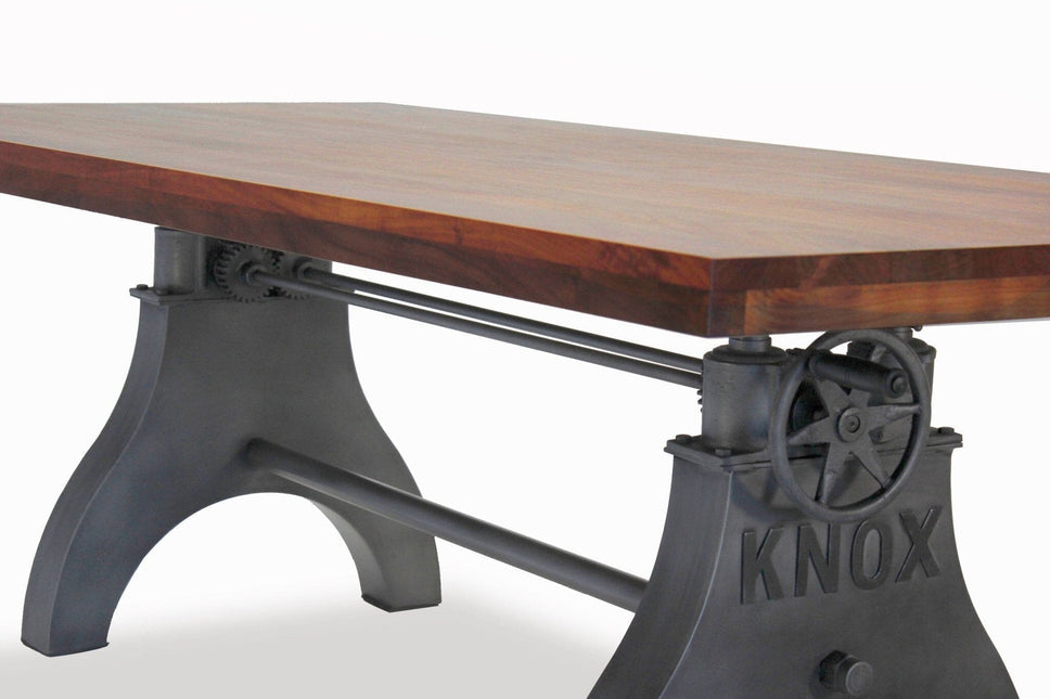 KNOX Adjustable Dining Table - Embossed Cast Iron Base - Provincial - Rustic Deco
