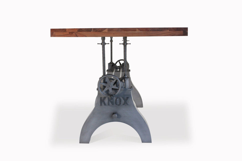 KNOX Adjustable Dining Table - Embossed Cast Iron Base - Provincial - Rustic Deco