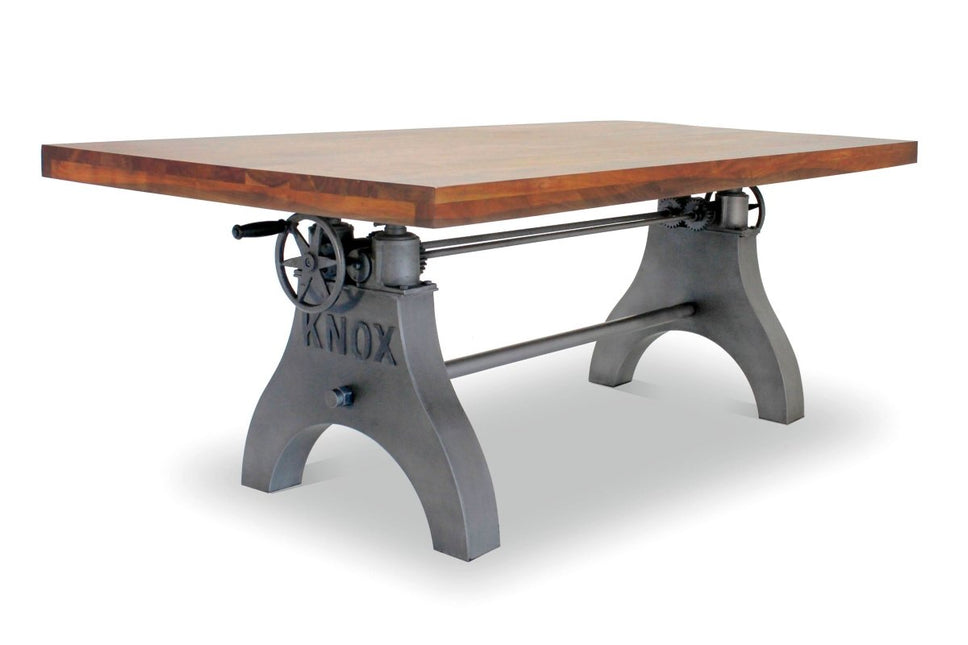 KNOX Adjustable Dining Table - Embossed Cast Iron Base - Provincial - Rustic Deco