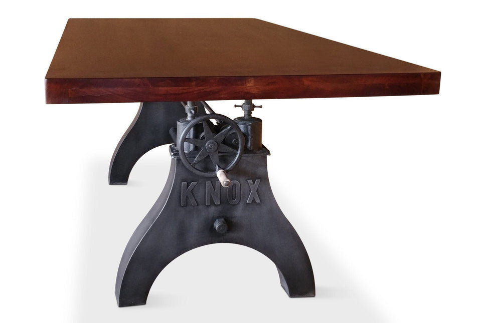 KNOX Adjustable Height Dining Table - Cast Iron Base - Mahogany Top - Rustic Deco