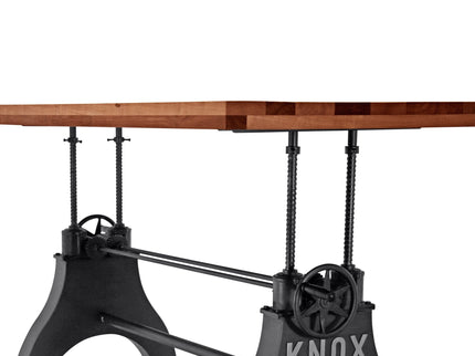 KNOX Adjustable Height Dining Table - Cast Iron Base - Rustic Mahogany - Rustic Deco