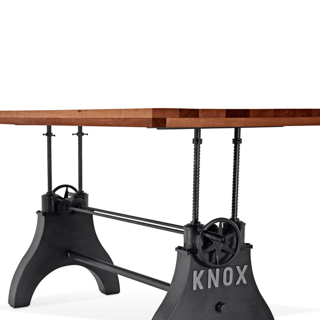 KNOX Adjustable Height Dining Table - Cast Iron Base - Rustic Mahogany - Rustic Deco