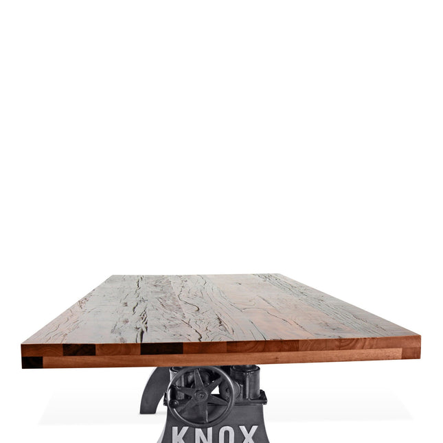 KNOX Adjustable Height Dining Table - Cast Iron Base - Rustic Mahogany - Rustic Deco