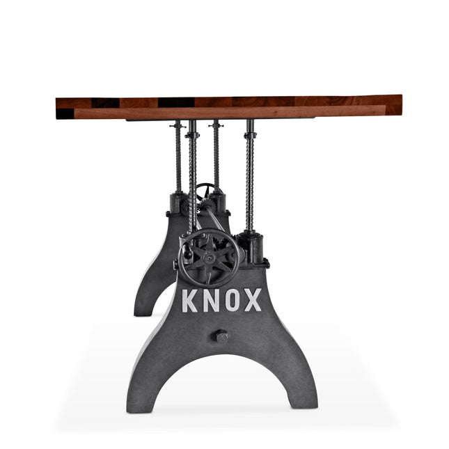 KNOX Adjustable Height Dining Table - Cast Iron Base - Rustic Mahogany - Rustic Deco