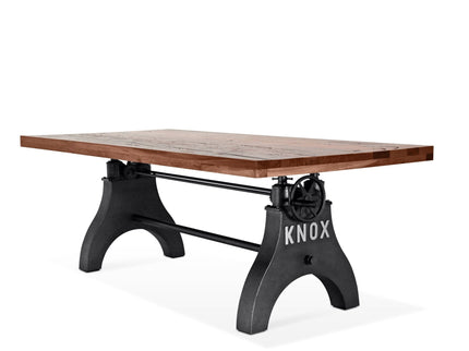 KNOX Adjustable Height Dining Table - Cast Iron Base - Rustic Mahogany - Rustic Deco