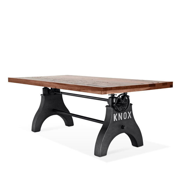 KNOX Adjustable Height Dining Table - Cast Iron Base - Rustic Mahogany - Rustic Deco